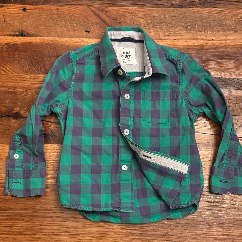 Mini Boden Kids Checkered Shirt in Green and purple 1-2Y